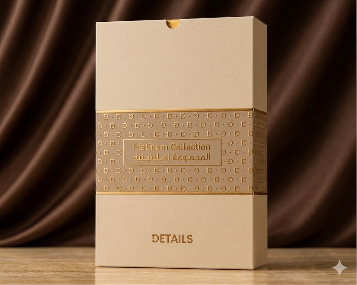 عبوة DETAILS Platinum Collection البيضاء بتفاصيل ذهبية